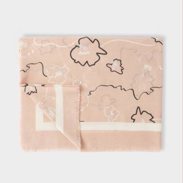 Katie Loxton Flora Printed Foil Scarf - Blush Pink Off-White