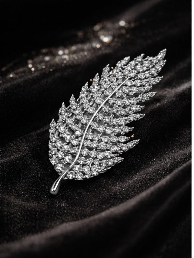 Feather Crystal Brooch - Silver