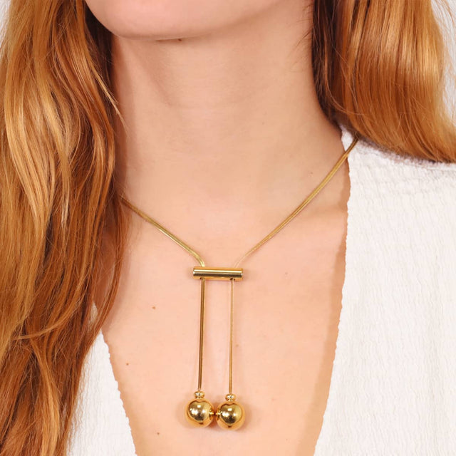 Orbit Rotation Long Ball Necklace - Gold