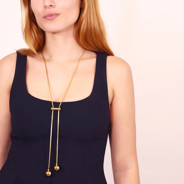 Orbit Rotation Long Ball Necklace - Gold