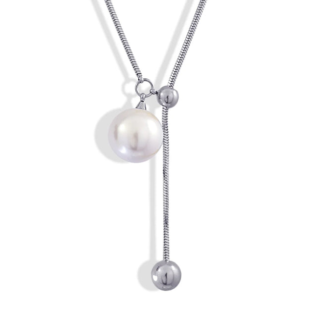 Orbit Soluna Long Pearl Bead Necklace - Silver