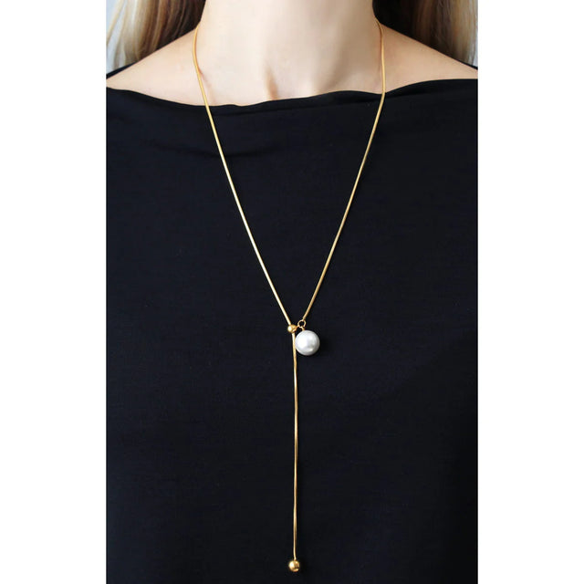 Orbit Soluna Long Pearl Bead Necklace - Silver