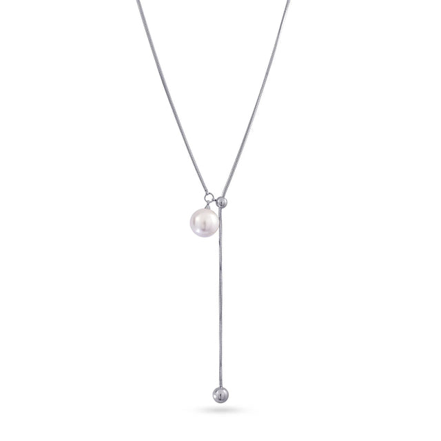 Orbit Soluna Long Pearl Bead Necklace - Silver