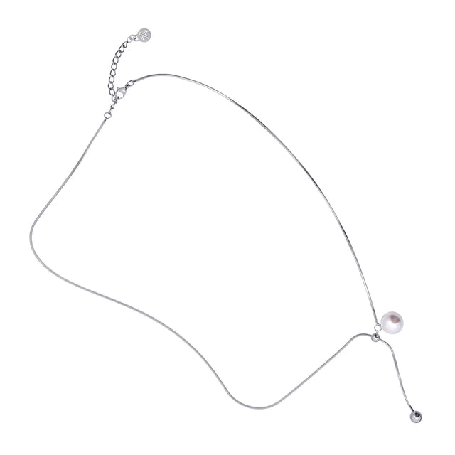 Orbit Soluna Long Pearl Bead Necklace - Silver