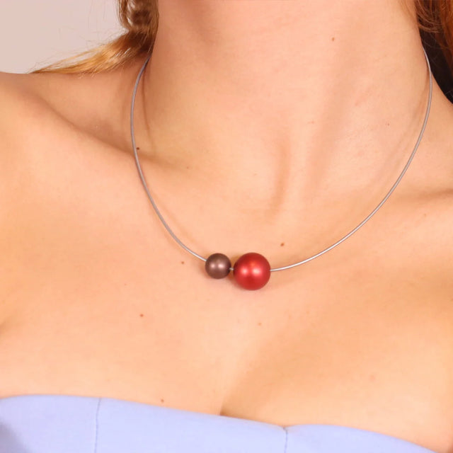 Frost Aura Ball Necklace - Red/Brown