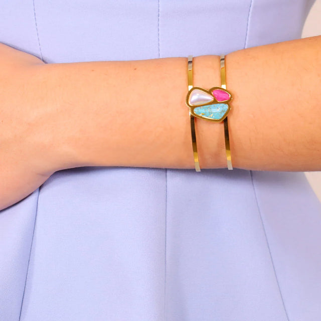 Aqua Maldives Bracelet Cuff - Pink/White/Green