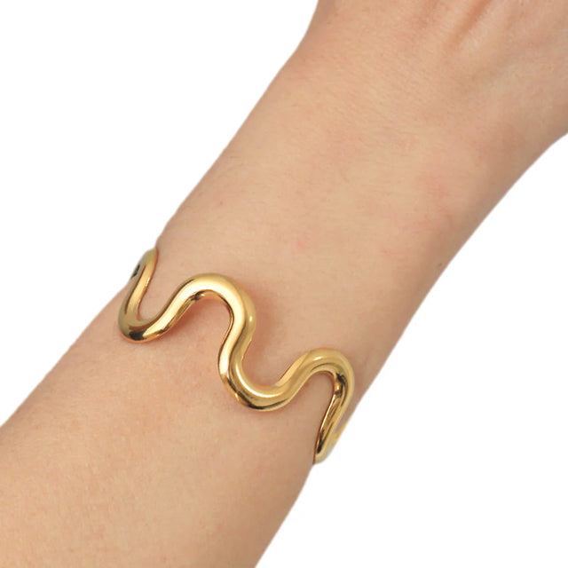 Waves Bracelet Cuff - Gold