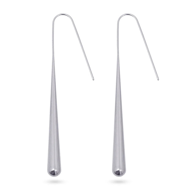 Waves Lux Long Drop Bar Earrings - Silver