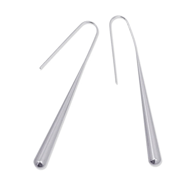 Waves Lux Long Drop Bar Earrings - Silver