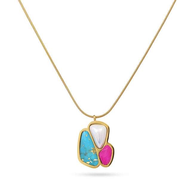 Aqua Maldives Single Pendant Necklace white/Green/Pink