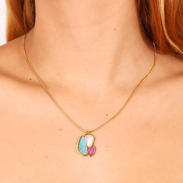 Aqua Maldives Single Pendant Necklace white/Green/Pink