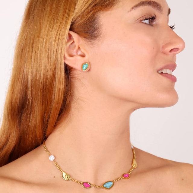 Aqua Clam Earrings - Turquoise