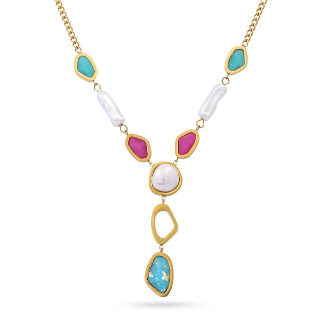 Aqua Current Multi Pendant Necklace white/Green/Pink