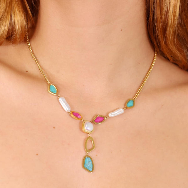 Aqua Current Multi Pendant Necklace white/Green/Pink