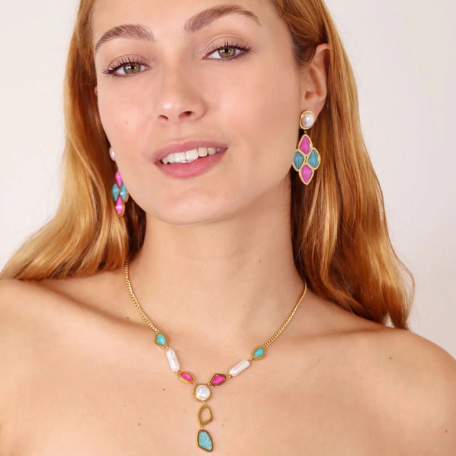 Aqua Current Multi Pendant Necklace white/Green/Pink