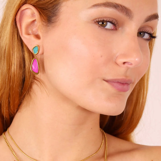 Aqua Lagoon Drop Earrings - Pink/Blue