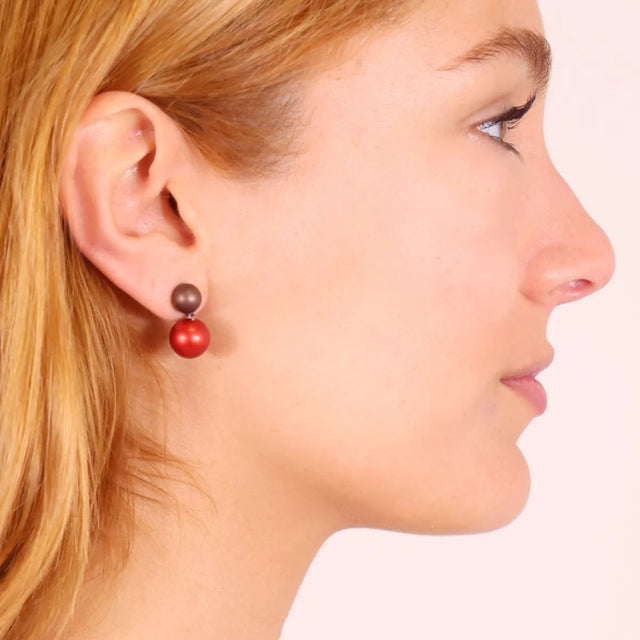 Frost Aura Ball Earrings - Red