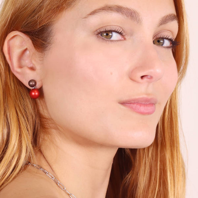 Frost Aura Ball Earrings - Red