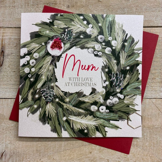 Mum Wreath & Robin Christmas Card
