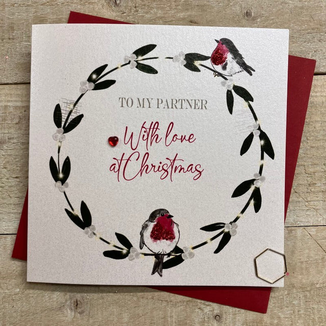 To My Partner Wreath & Robin Christmas Card