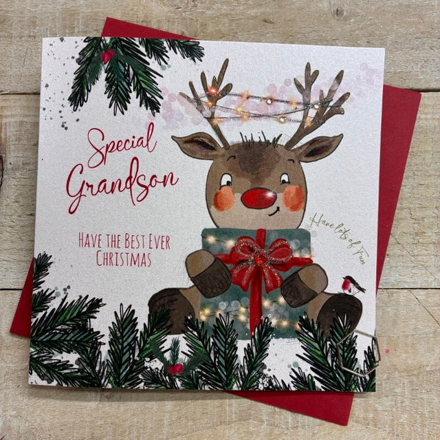 Special Grandson Reindeer Christmas Card