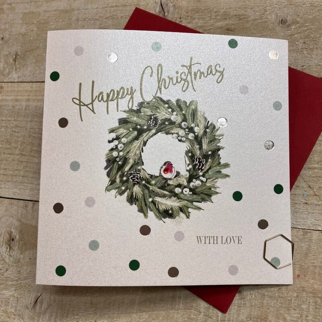 Happy Christmas Wreath & Robin Card