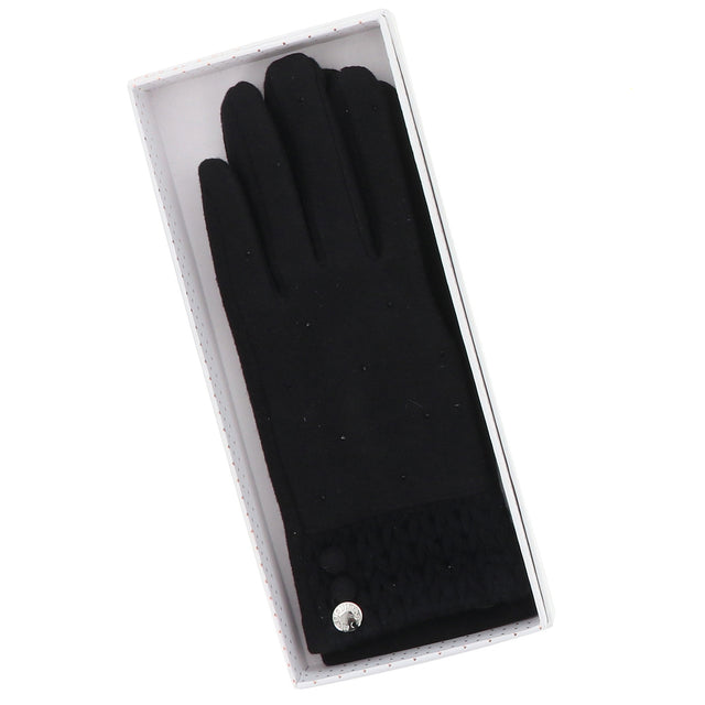 Sparkle Knitted Cuff Boxed Gloves - Black