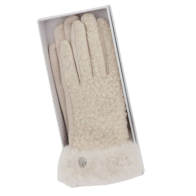 Faux Fur Teddy Boxed Gloves - Cream