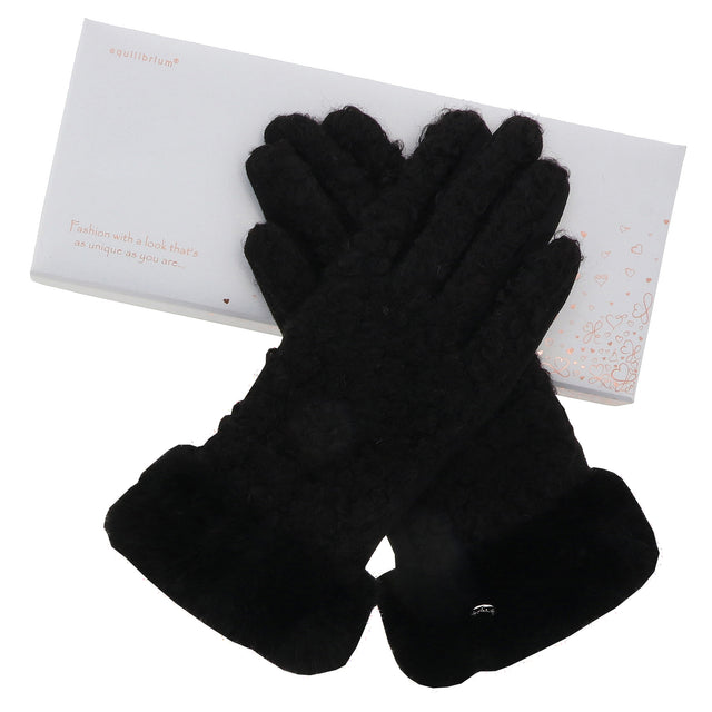 Faux Fur Teddy Boxed Gloves - Black