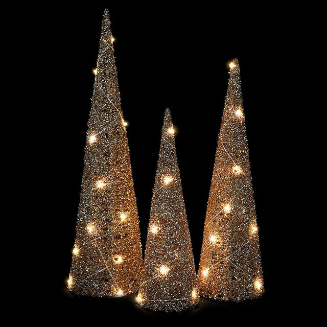 Set of 3 Light Up Glitter Trees