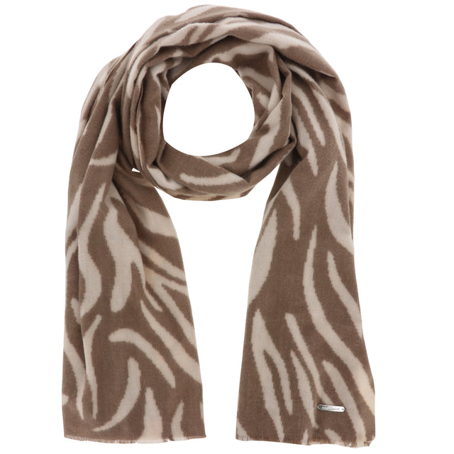 Zebra Look Cosy Boxed Scarf - Camel & Cream
