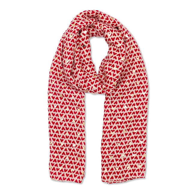 Mid Weight Foil Heart Scarf - Red