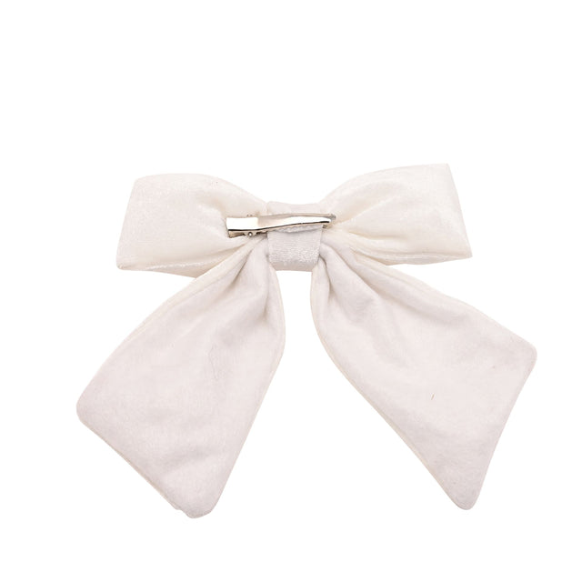 White Velvet Bow Clip