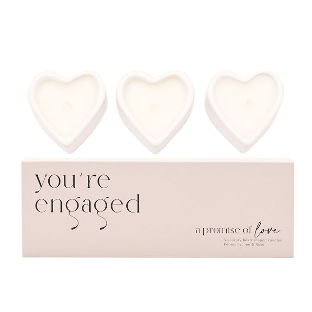 Set of 3 Heart Candles - Engaged