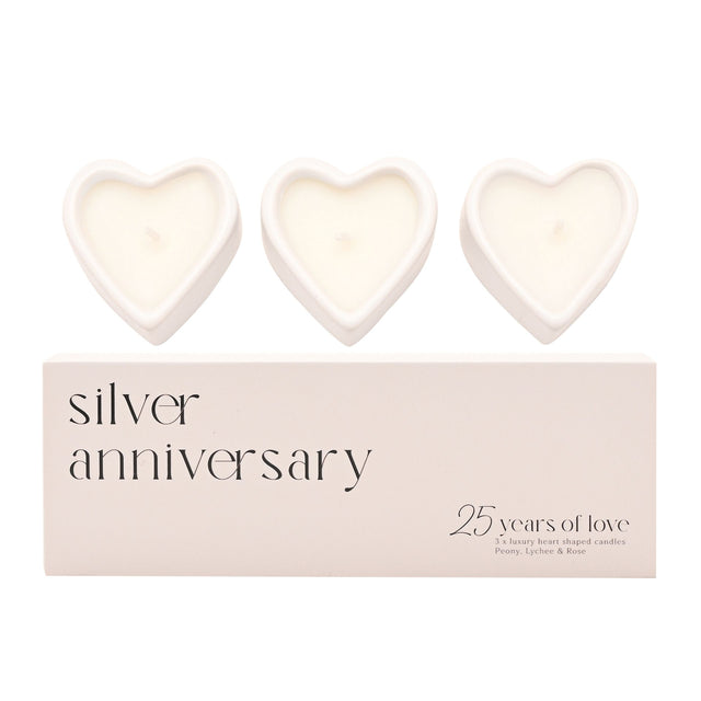 Set of 3 Heart Candles - 25 Years