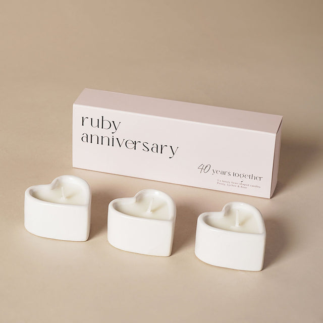 Set of 3 Heart Candles - 40 Years