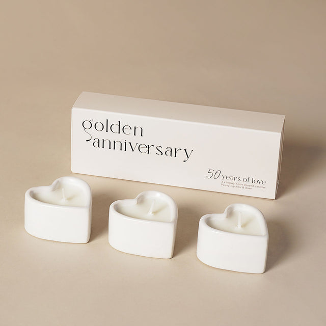 Set of 3 Heart Candles - Happy Anniversary