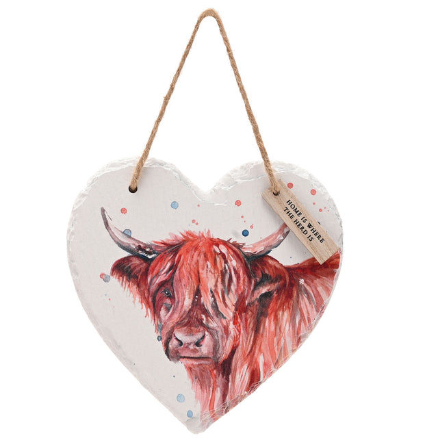 Slate Highland Cow Hanging Heart