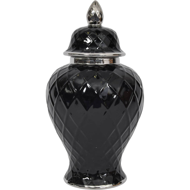 Black and Silver Ceramic Ginger Jar