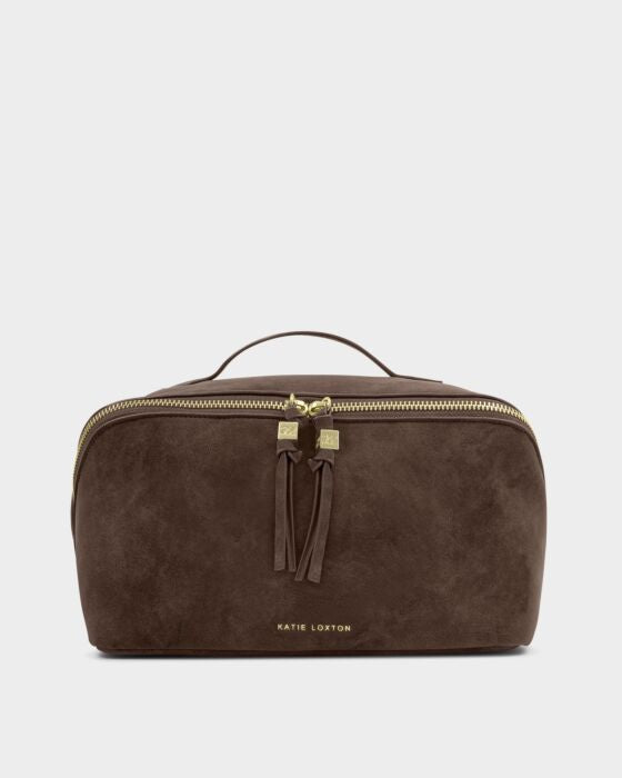 Katie Loxton Soho Large Make Up/Wash Bag - Chocolate Suedette