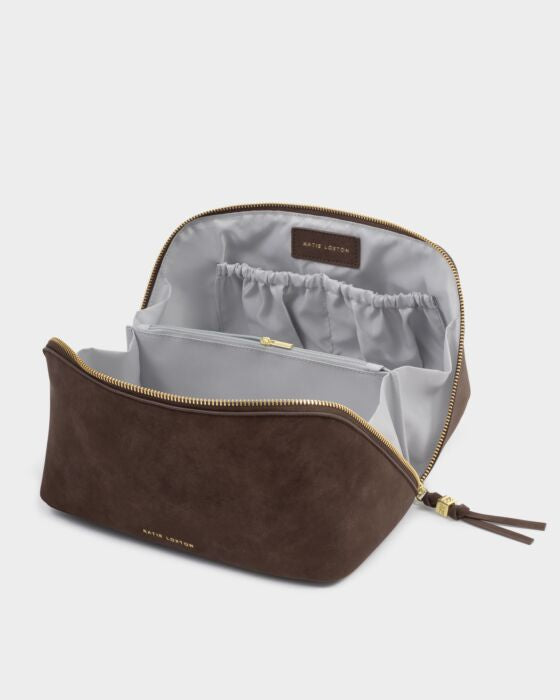 Katie Loxton Soho Large Make Up/Wash Bag - Chocolate Suedette