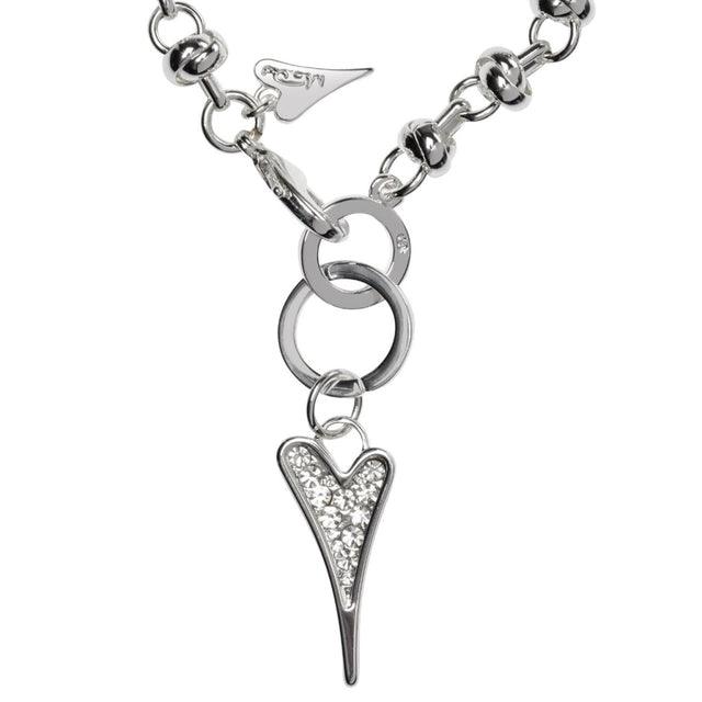 Miss Dee Silver Long Knotted Necklace with Diamante Heart