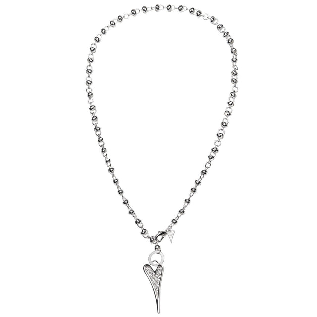 Miss Dee Silver Long Knotted Necklace with Diamante Heart