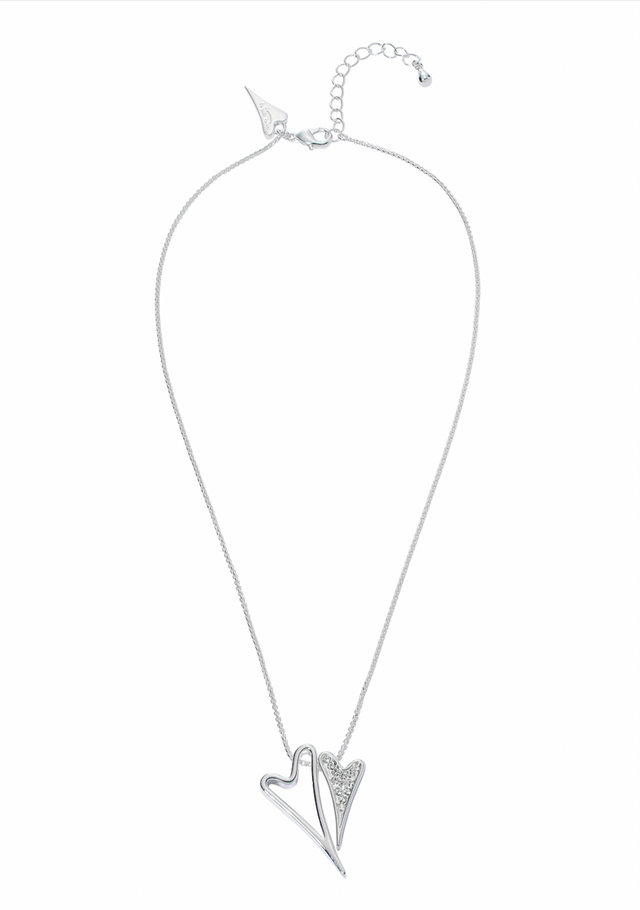 Miss Dee Silver Necklace with Hollow and Diamante Heart