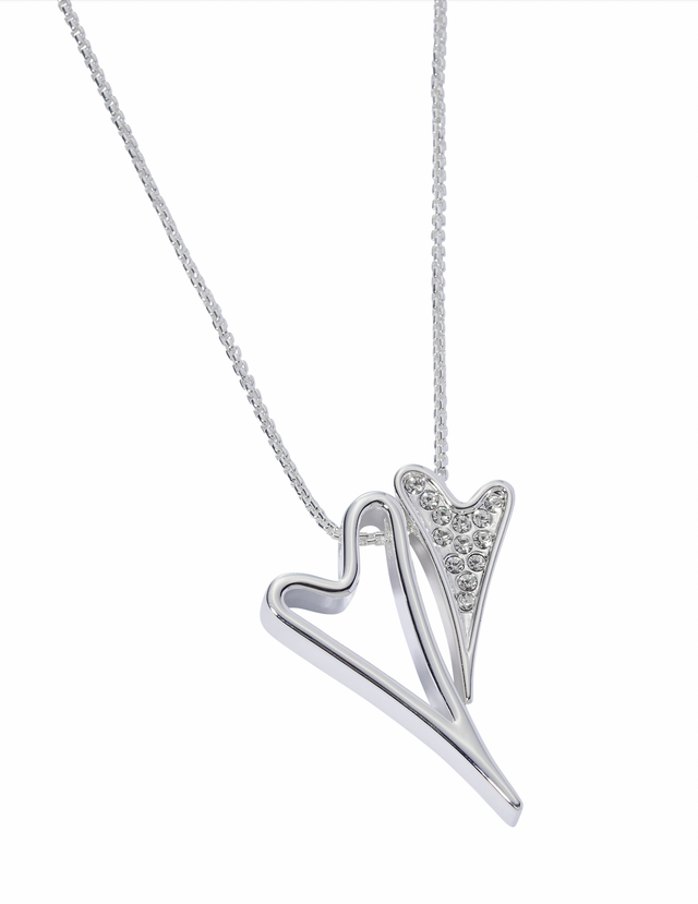 Miss Dee Silver Necklace with Hollow and Diamante Heart