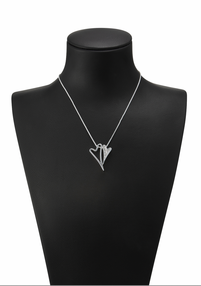 Miss Dee Silver Necklace with Hollow and Diamante Heart