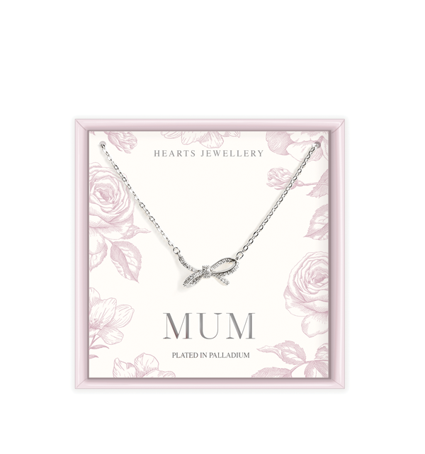 Silver Plated Bow Pendant Necklace - Mum