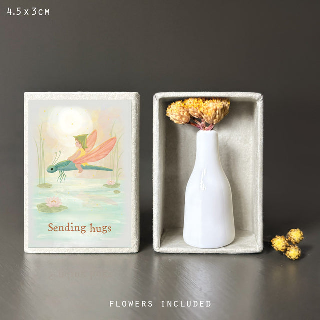 Mini Matchbox Vase & Flowers - Sending Hugs