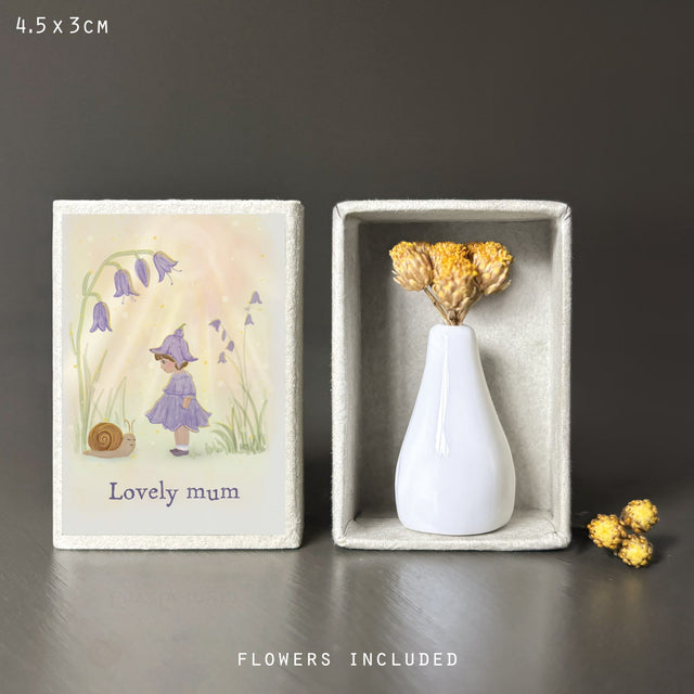 Mini Matchbox Vase & Flowers - Lovely Mum
