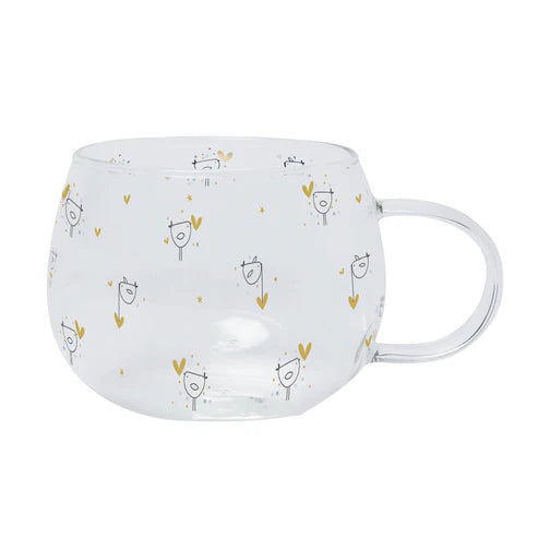 Bird/Hearts Glass Mug
